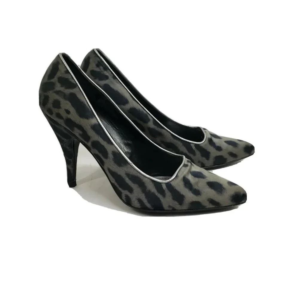 Zara Woman Heels Court Dress Pumps Size 39 Black Silver Cheetah Print